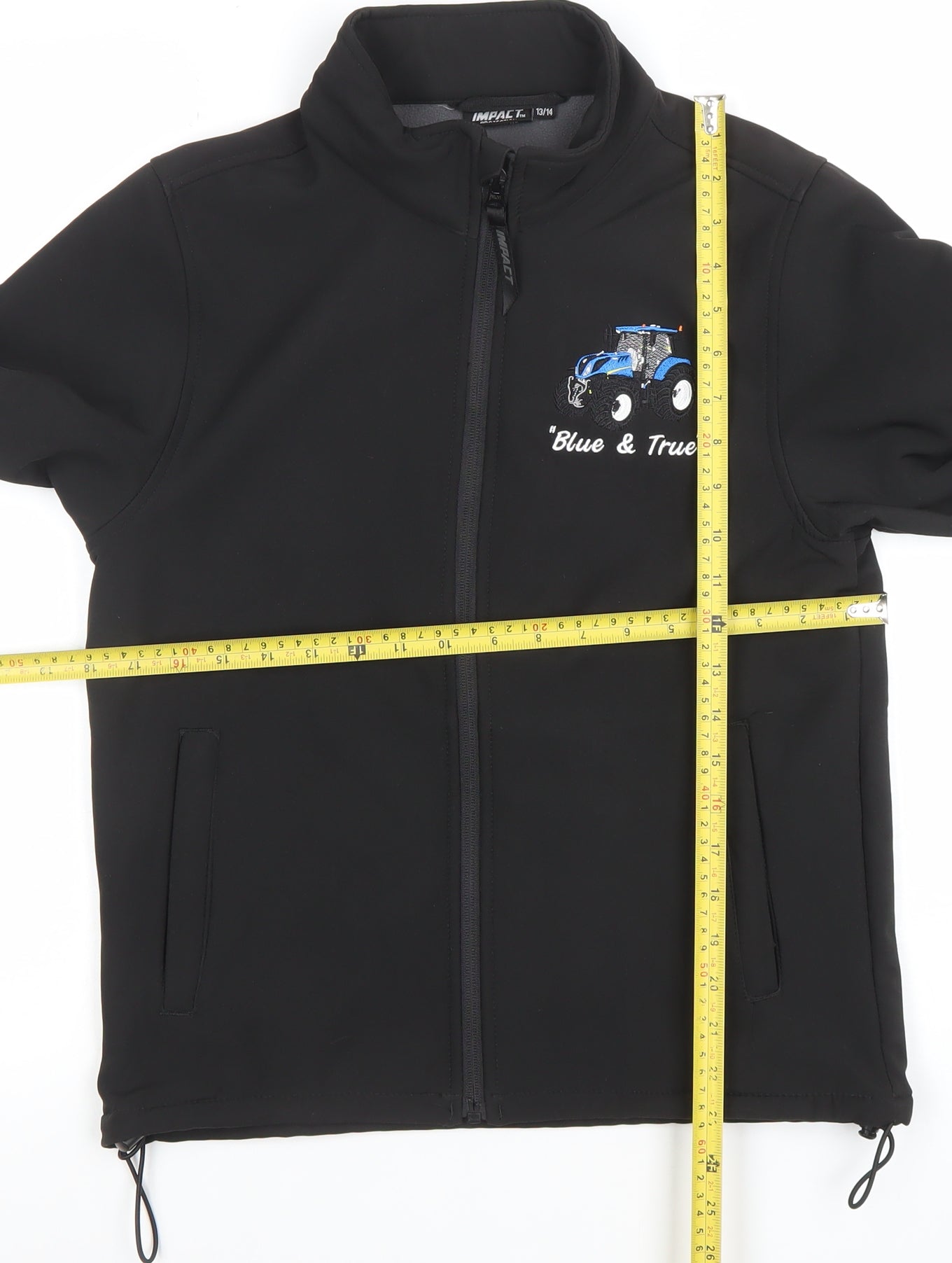 IMPACT Boys Black Soft Shell Jacket 13-14 Years Embroidered Tractor Zip Up