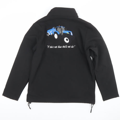 IMPACT Boys Black Soft Shell Jacket 13-14 Years Embroidered Tractor Zip Up