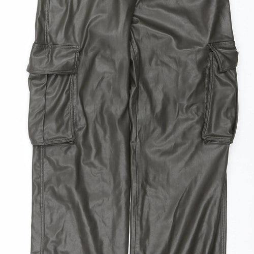 Zara Women Brown Faux Leather Cargo Trousers Size 12