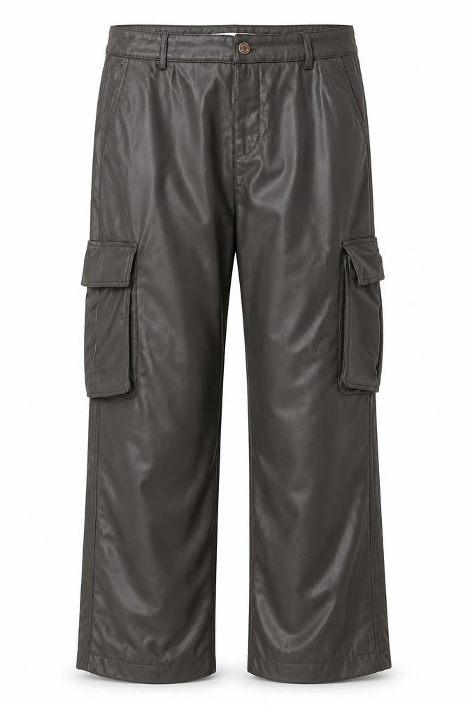 Zara Women Brown Faux Leather Cargo Trousers Size 12