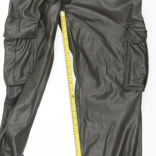 Zara Women Brown Faux Leather Cargo Trousers Size 12