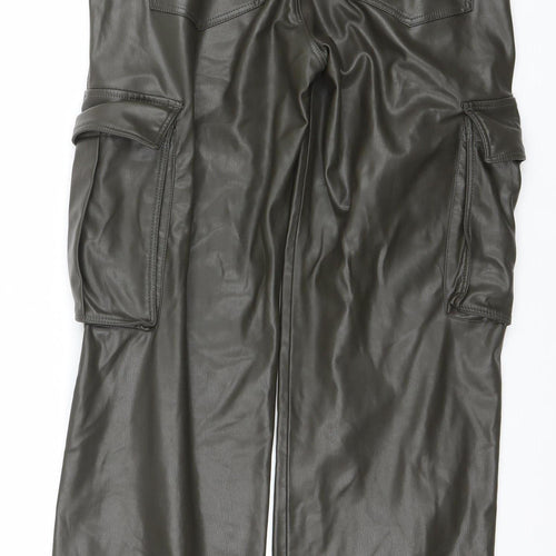 Zara Women Brown Faux Leather Cargo Trousers Size 12