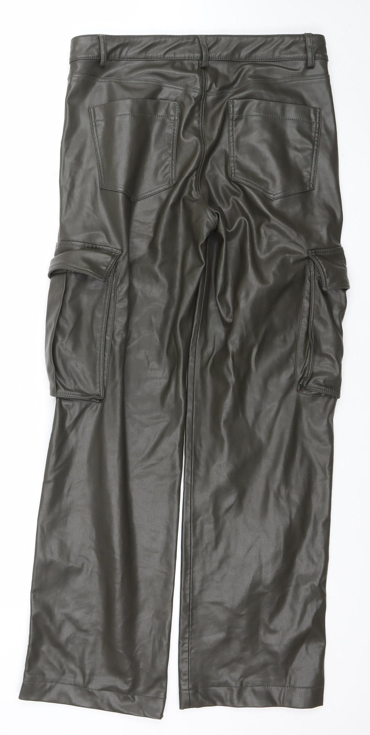 Zara Women Brown Faux Leather Cargo Trousers Size 12
