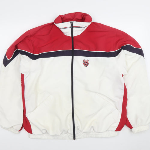 K-Swiss Men’s White Red Retro Bomber Jacket Size M With Logo Zip