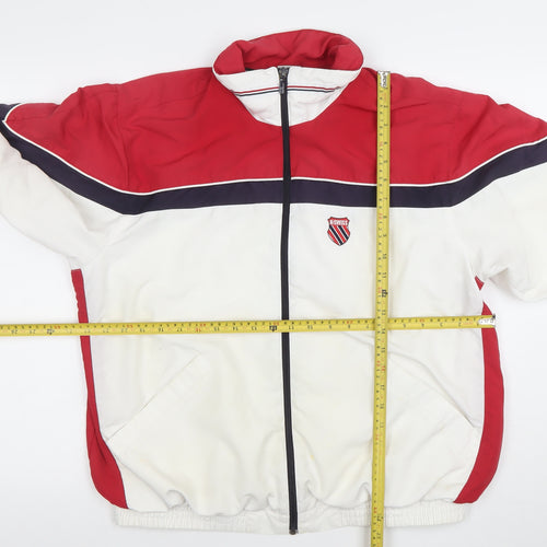 K-Swiss Men’s White Red Retro Bomber Jacket Size M With Logo Zip