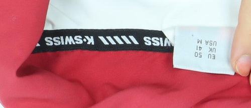 K-Swiss Men’s White Red Retro Bomber Jacket Size M With Logo Zip