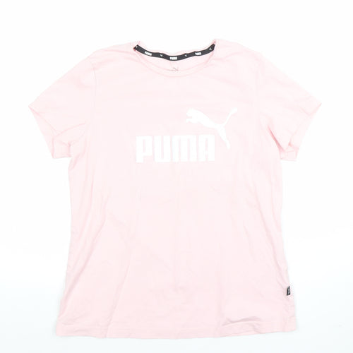 Puma Womens Pink Basic Logo T-Shirt Size M Short Sleeve Crew Neck