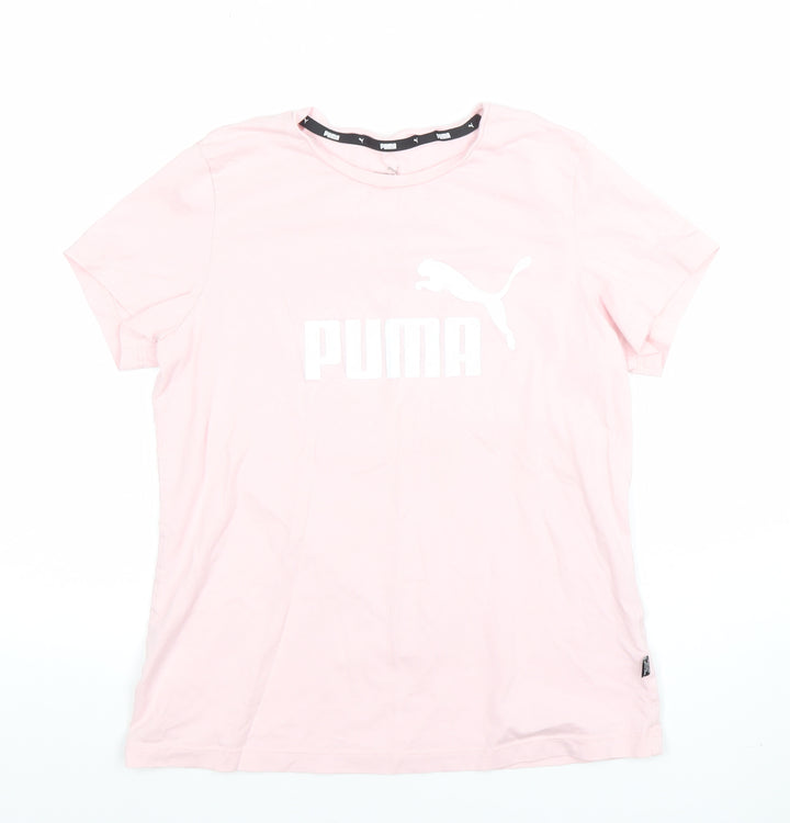 Puma Womens Pink Basic Logo T-Shirt Size M Short Sleeve Crew Neck