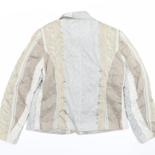 Jensen Women Beige Floral Cotton Blend Lined Single Breasted Blazer Size 14
