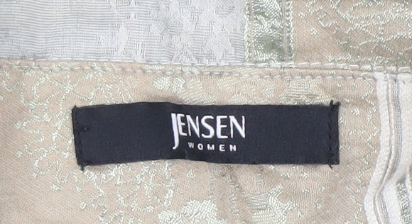 Jensen Women Beige Floral Cotton Blend Lined Single Breasted Blazer Size 14