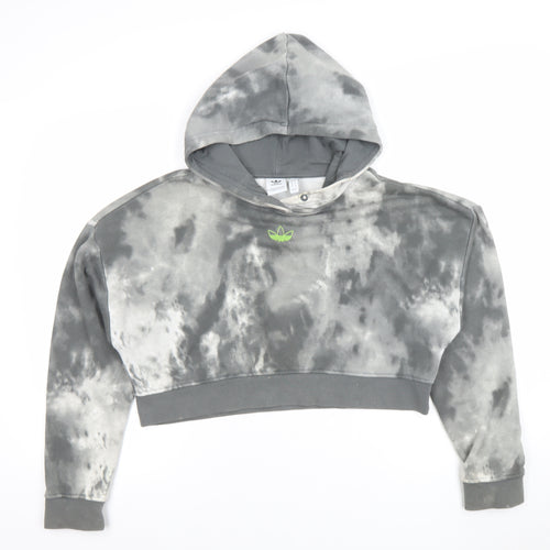 Adidas Womens Grey Tie Dye Cropped Hoodie Size XS Cotton Blend