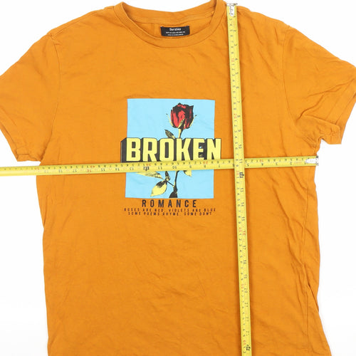 Bershka Men’s Orange Broken Romance Graphic Cotton T-Shirt XS