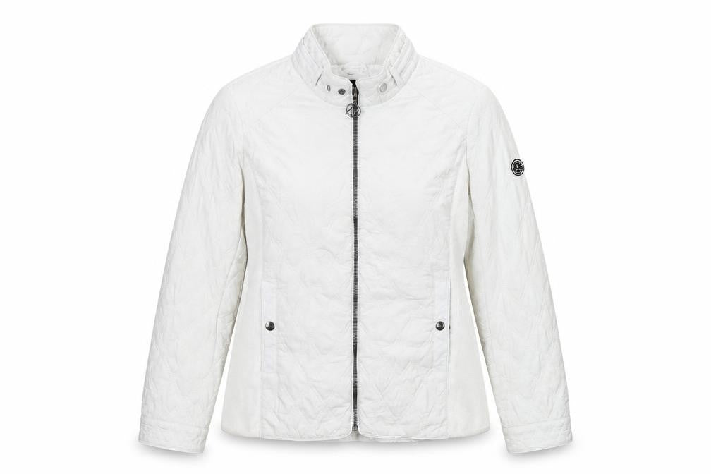 Front view of Normann Women White Quilted Mid-Length Jacket, size 12