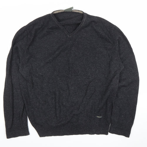 Part Two Mens Grey Lambswool V-Neck Jumper Size M