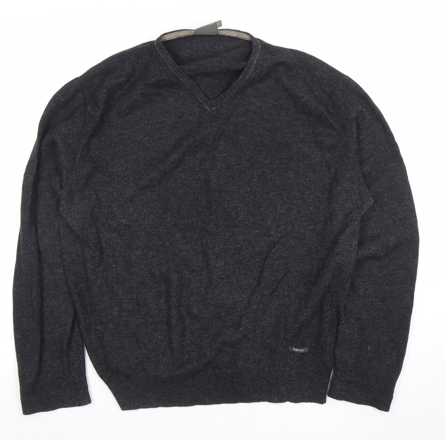Part Two Mens Grey Lambswool V-Neck Jumper Size M