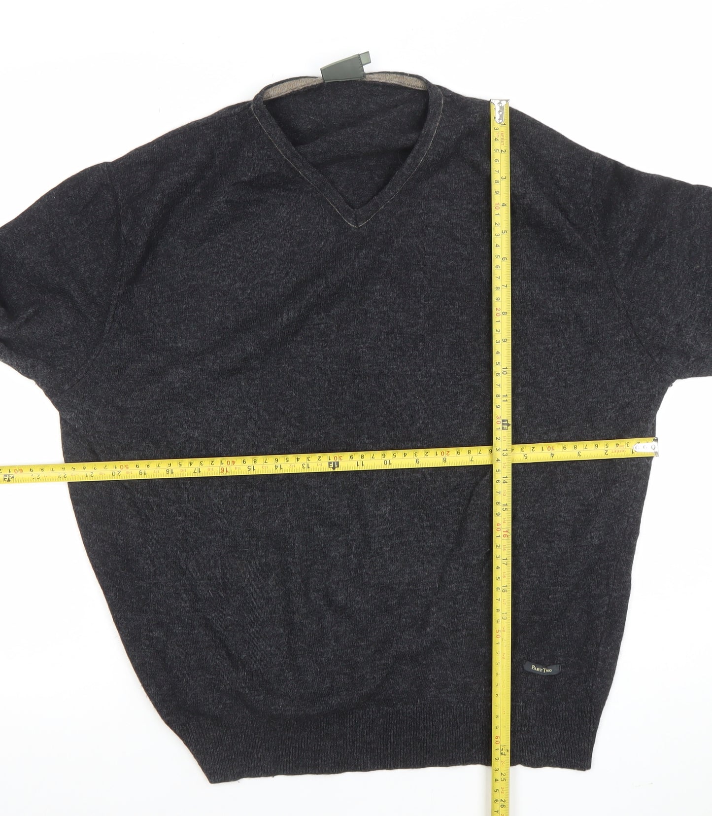 Part Two Mens Grey Lambswool V-Neck Jumper Size M