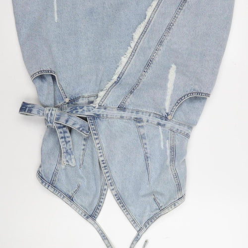 NEVA Women Blue Denim Halter Pinafore Short Dress Size M