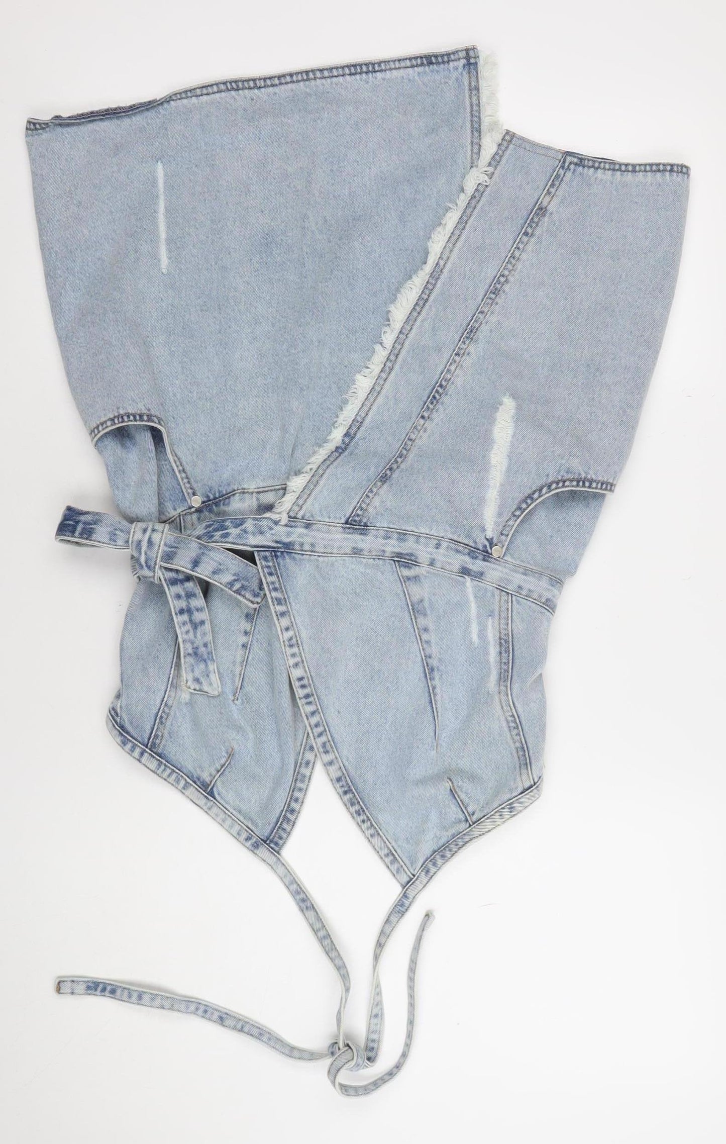 NEVA Women Blue Denim Halter Pinafore Short Dress Size M