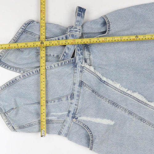NEVA Women Blue Denim Halter Pinafore Short Dress Size M