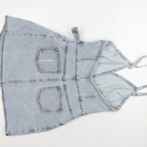 NEVA Women Blue Denim Halter Pinafore Short Dress Size M