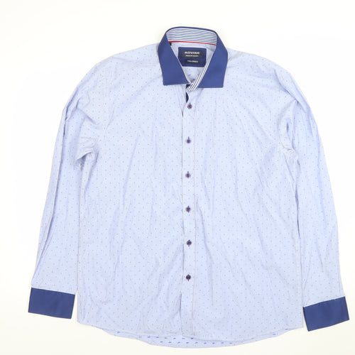 ADVISE Men’s Blue Polka Dot Tailored Long Sleeve Button-Up Shirt XL