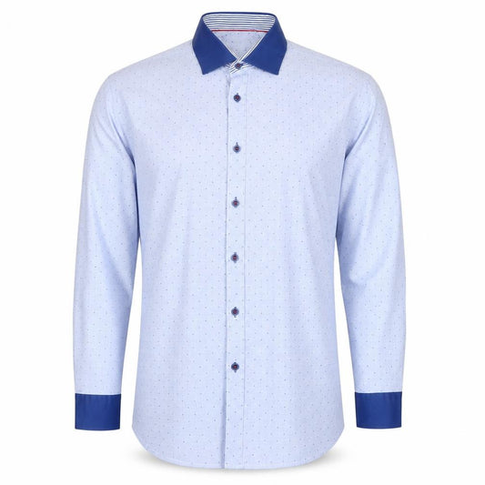 Front view of ADVISE Men’s Blue Polka Dot Tailored Long Sleeve Button-Up Shirt XL