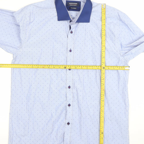 ADVISE Men’s Blue Polka Dot Tailored Long Sleeve Button-Up Shirt XL
