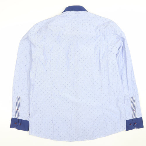 ADVISE Men’s Blue Polka Dot Tailored Long Sleeve Button-Up Shirt XL