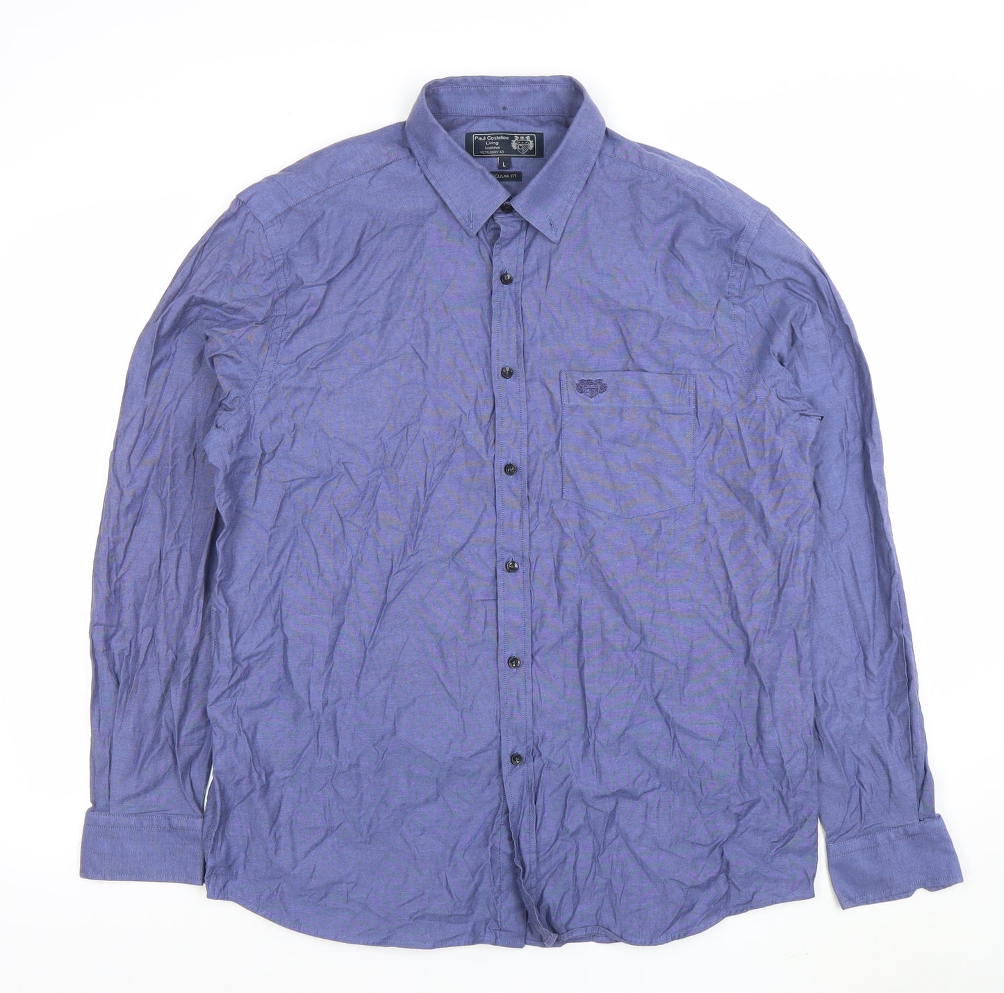 Paul Costelloe Living Men's Blue Regular Fit Cotton Shirt L Long Sleeve