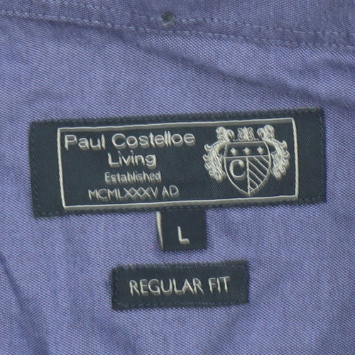 Paul Costelloe Living Men's Blue Regular Fit Cotton Shirt L Long Sleeve