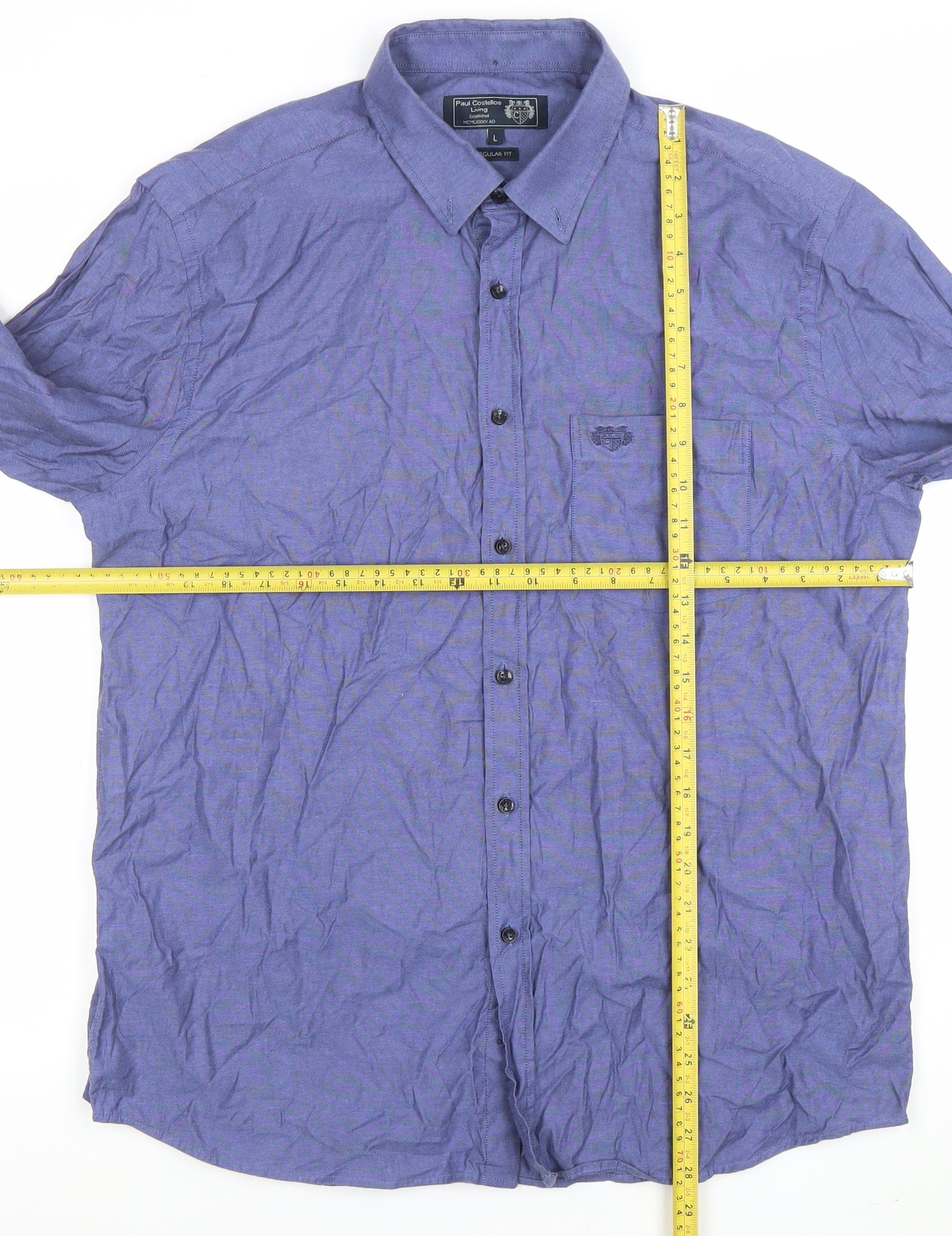 Paul Costelloe Living Men's Blue Regular Fit Cotton Shirt L Long Sleeve