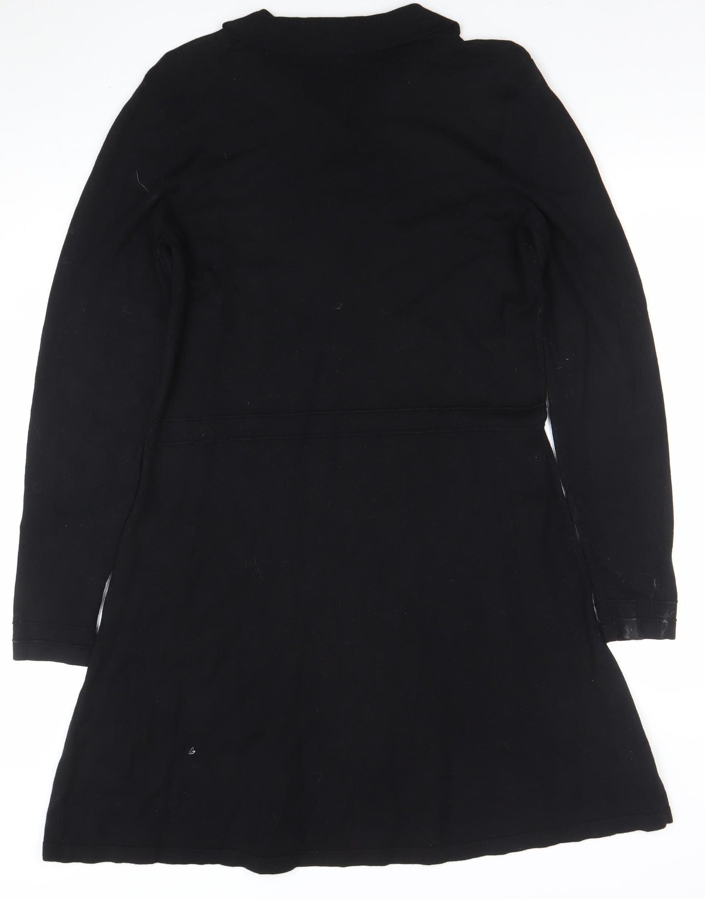 Warehouse Women Black Collared Knit A-Line Long Sleeve Dress Size 16