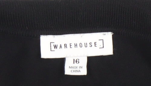 Warehouse Women Black Collared Knit A-Line Long Sleeve Dress Size 16