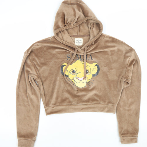 Disney The Lion King Women's Beige Velour Pullover Hoodie XS Simba Print