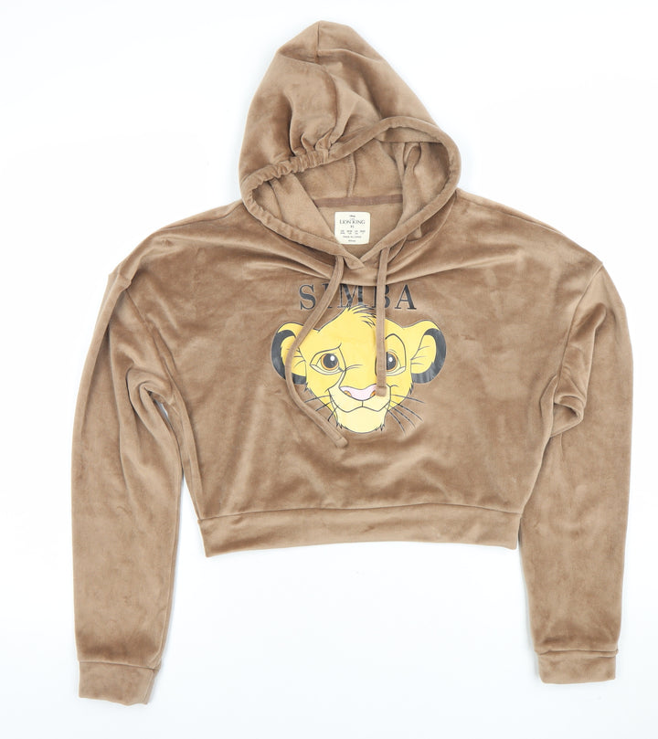 Disney The Lion King Women's Beige Velour Pullover Hoodie XS Simba Print