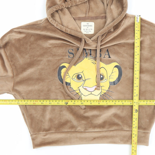 Disney The Lion King Women's Beige Velour Pullover Hoodie XS Simba Print