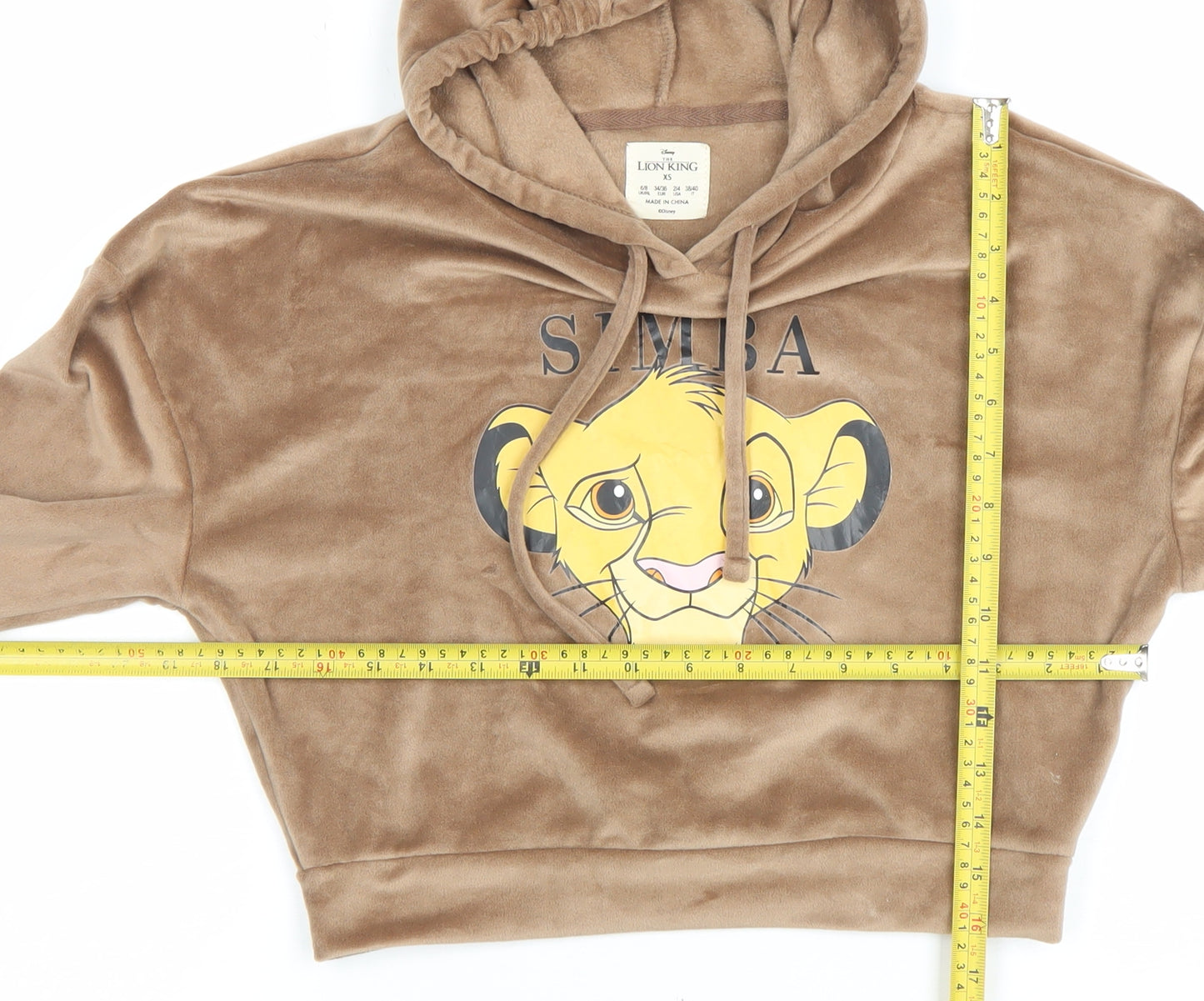 Disney The Lion King Women's Beige Velour Pullover Hoodie XS Simba Print