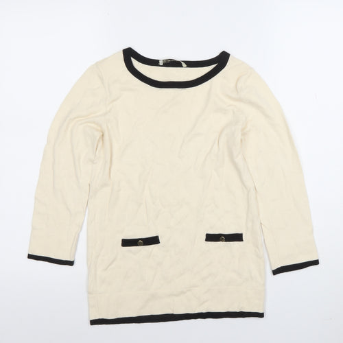 Oasis Women’s Ivory Tunic Top XS 3/4 Sleeve Cotton Viscose Knit
