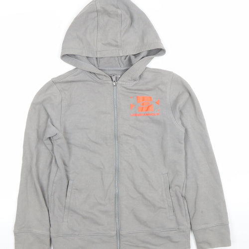 Under Armour Boys Grey Full Zip Hoodie Size Medium Cotton Blend