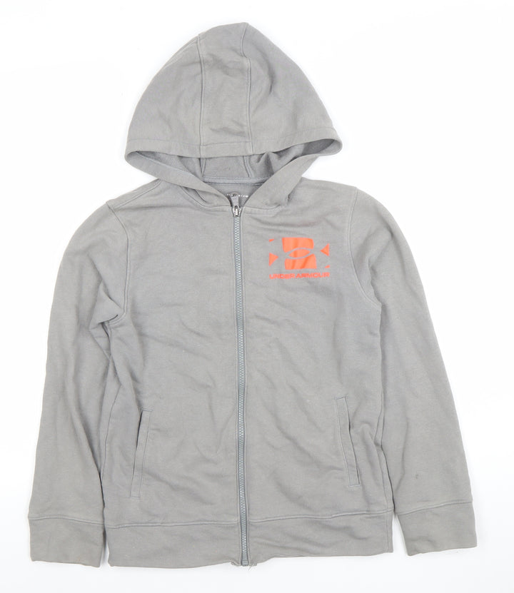 Under Armour Boys Grey Full Zip Hoodie Size Medium Cotton Blend