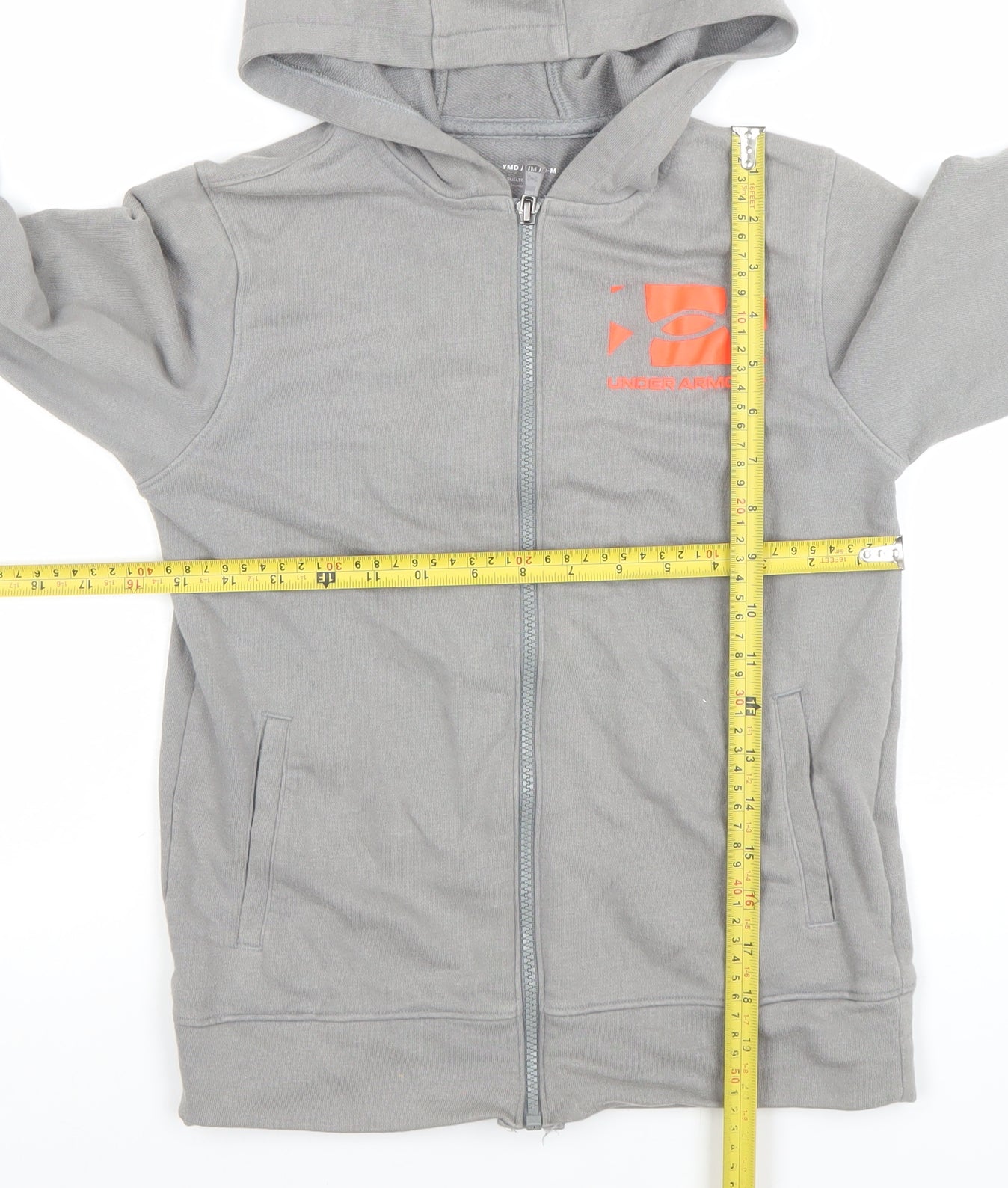 Under Armour Boys Grey Full Zip Hoodie Size Medium Cotton Blend