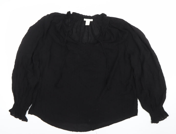 H&M Women Black Long Sleeve Blouse Size 10 Viscose Boho Style