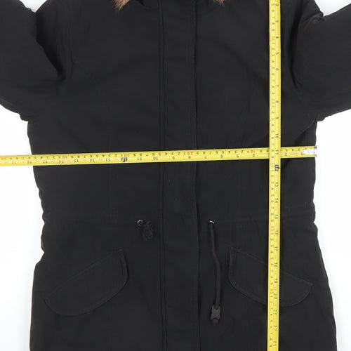 ONLY Women's Black Faux Fur Trim Hooded Parka Jacket Size S