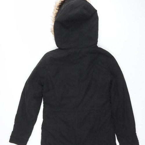 ONLY Women's Black Faux Fur Trim Hooded Parka Jacket Size S