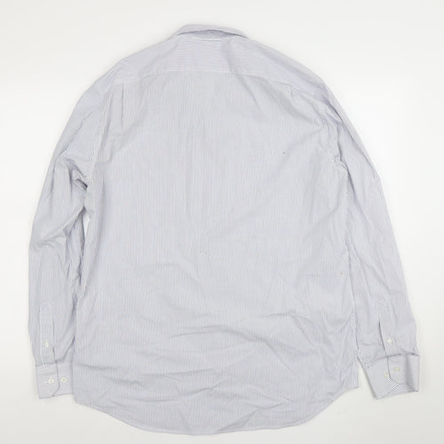 GAP Men's Blue Striped Non-Iron Stretch Cotton Long Sleeve Shirt L