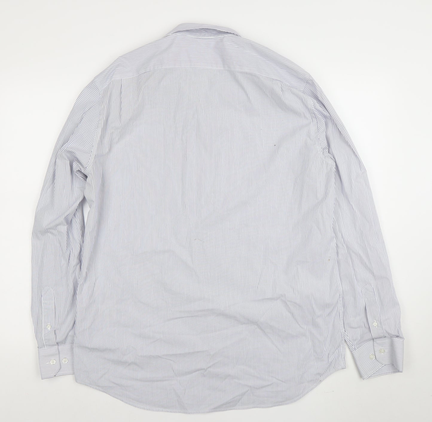 GAP Men's Blue Striped Non-Iron Stretch Cotton Long Sleeve Shirt L