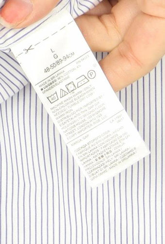 GAP Men's Blue Striped Non-Iron Stretch Cotton Long Sleeve Shirt L