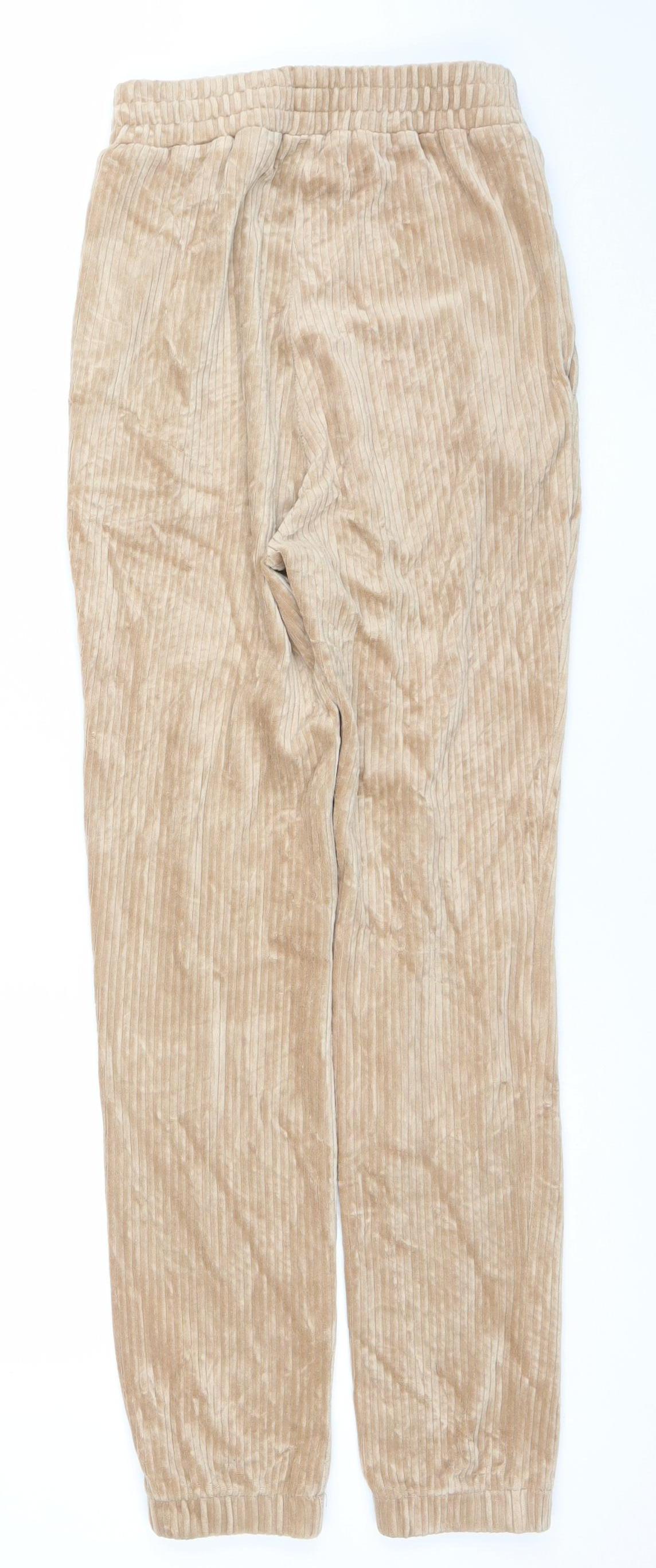 H&M Women Beige XS Velour Jogger Trousers Elastic Waist Soft Lined