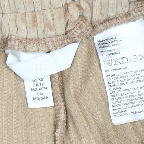 H&M Women Beige XS Velour Jogger Trousers Elastic Waist Soft Lined