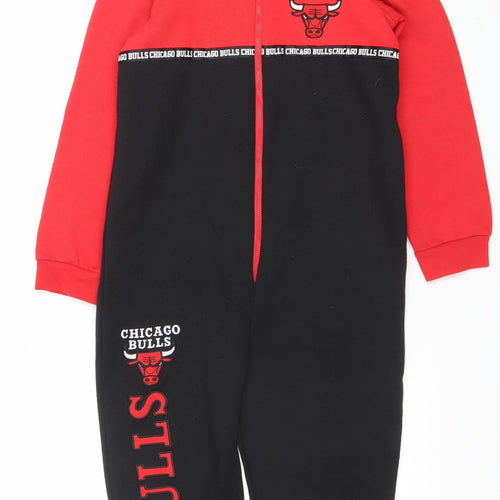 Primark Boys Black Red Chicago Bulls Fleece Hooded One Piece 10-11 Years